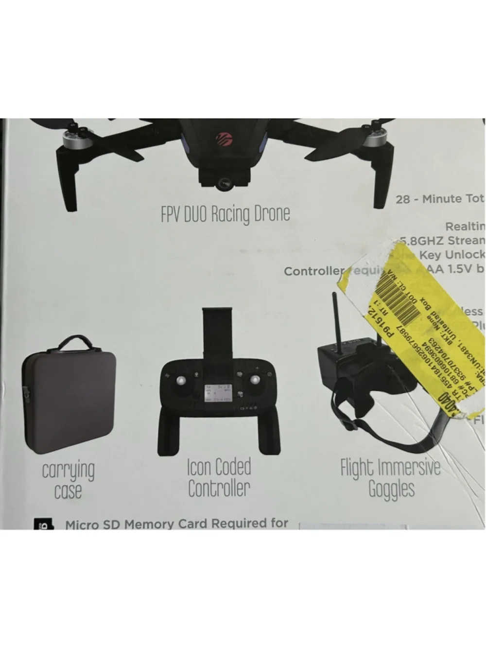 FPV Duo Camera Racing Drone + Flight Immersive Goggles 28 hours of Flight Time